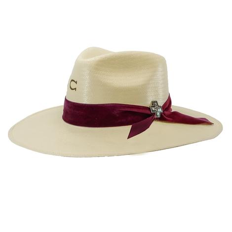 Charlie 1 Horse Truth Natural Straw Hat with Burgundy Ribbon